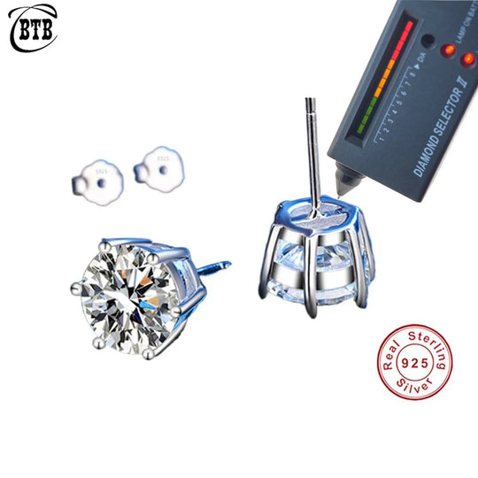 925 Sterling Silver Moissanite Stud Earrings with GRA Certificate