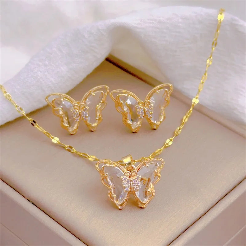 Butterfly Necklace &amp; Earrings Jewelry Set