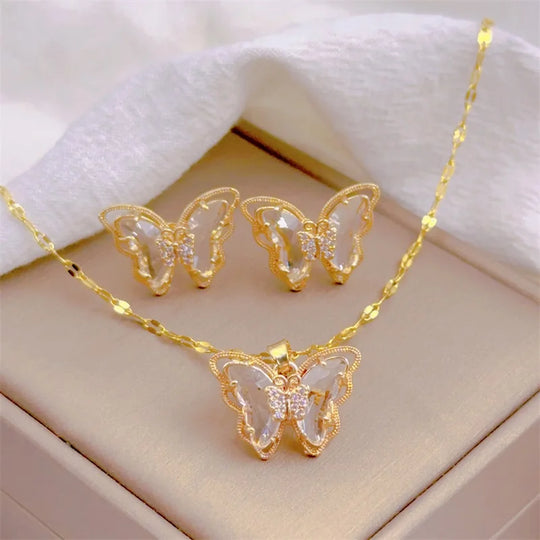 Butterfly Necklace &amp; Earrings Jewelry Set