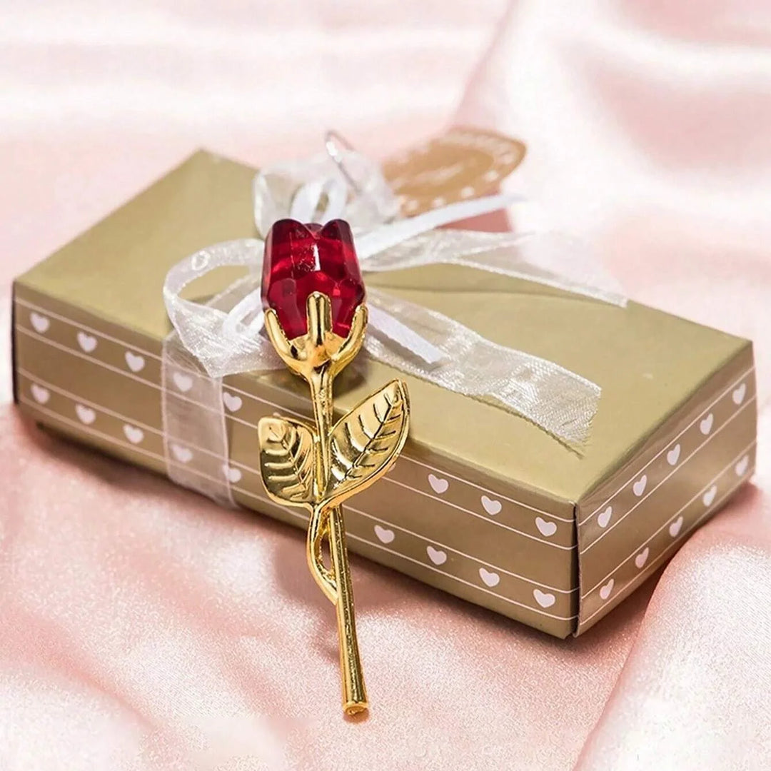 Crystal Glass Rose Flower Gift with Decorative Gift Box