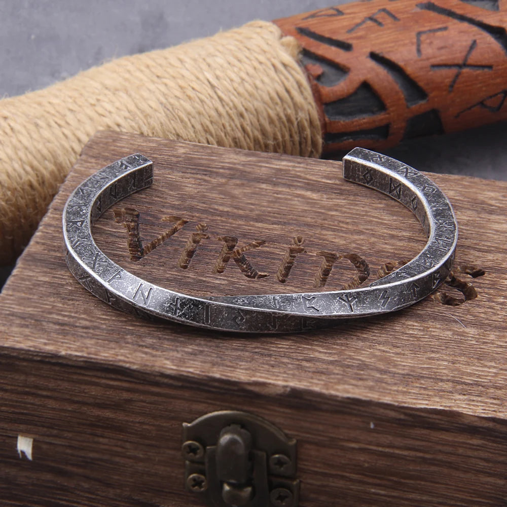 Vintage Viking Rune Stainless Steel Cuff Bracelet