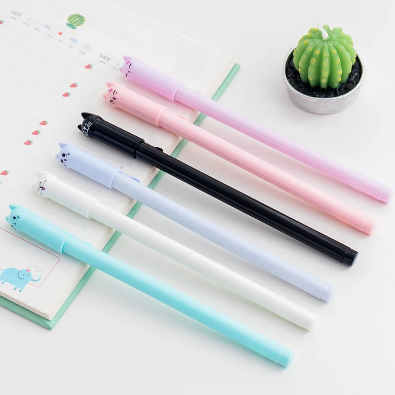 Cute Cat Gel Pen Set 0.38mm Black Ink (6 Pack)