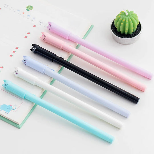 Cute Cat Gel Pen Set 0.38mm Black Ink (6 Pack)
