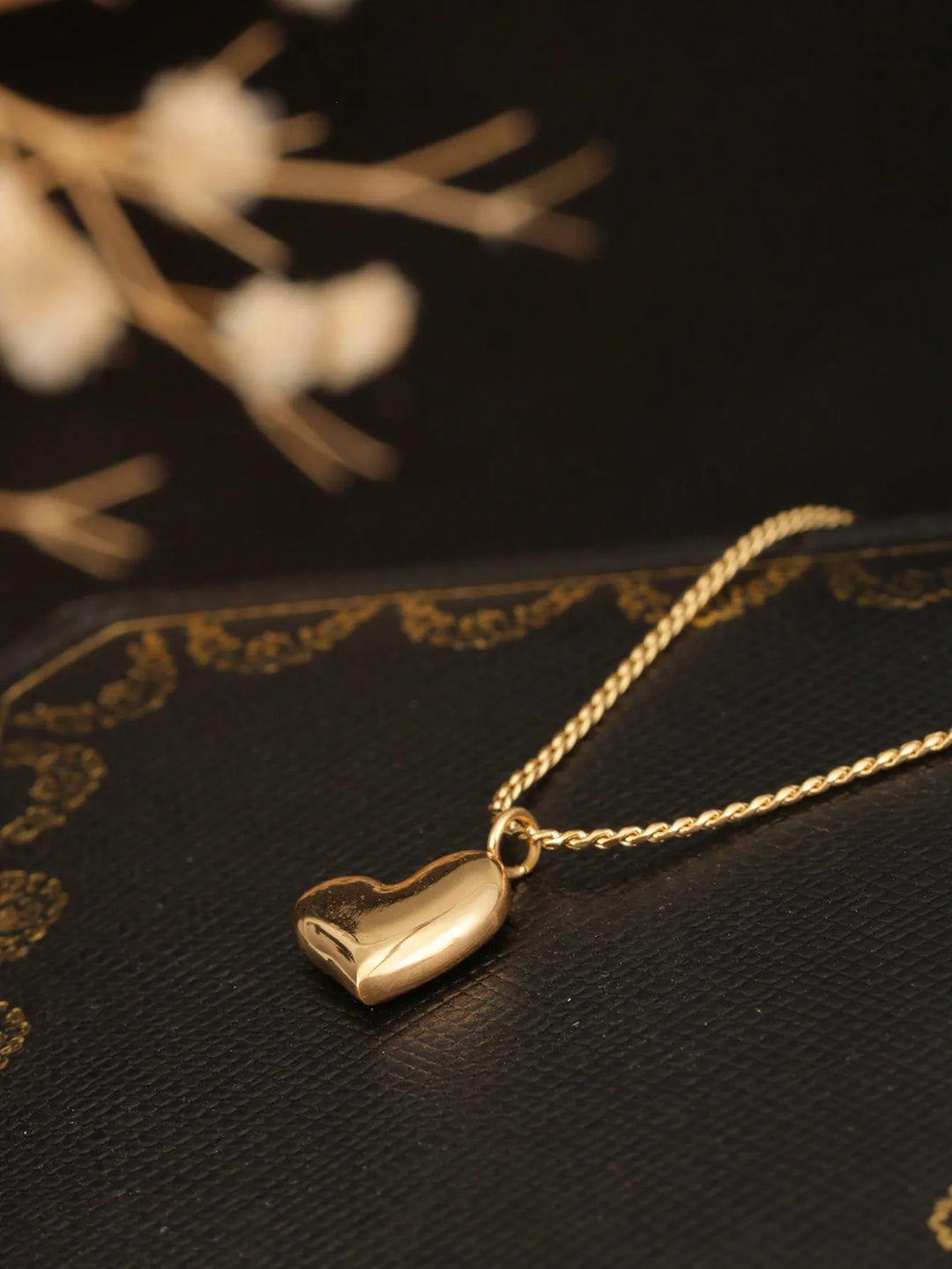 18K Gold-Tone Curved Heart Pendant Necklace for Women