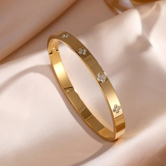 Gold Stainless Steel Zircon Bangle Bracelet