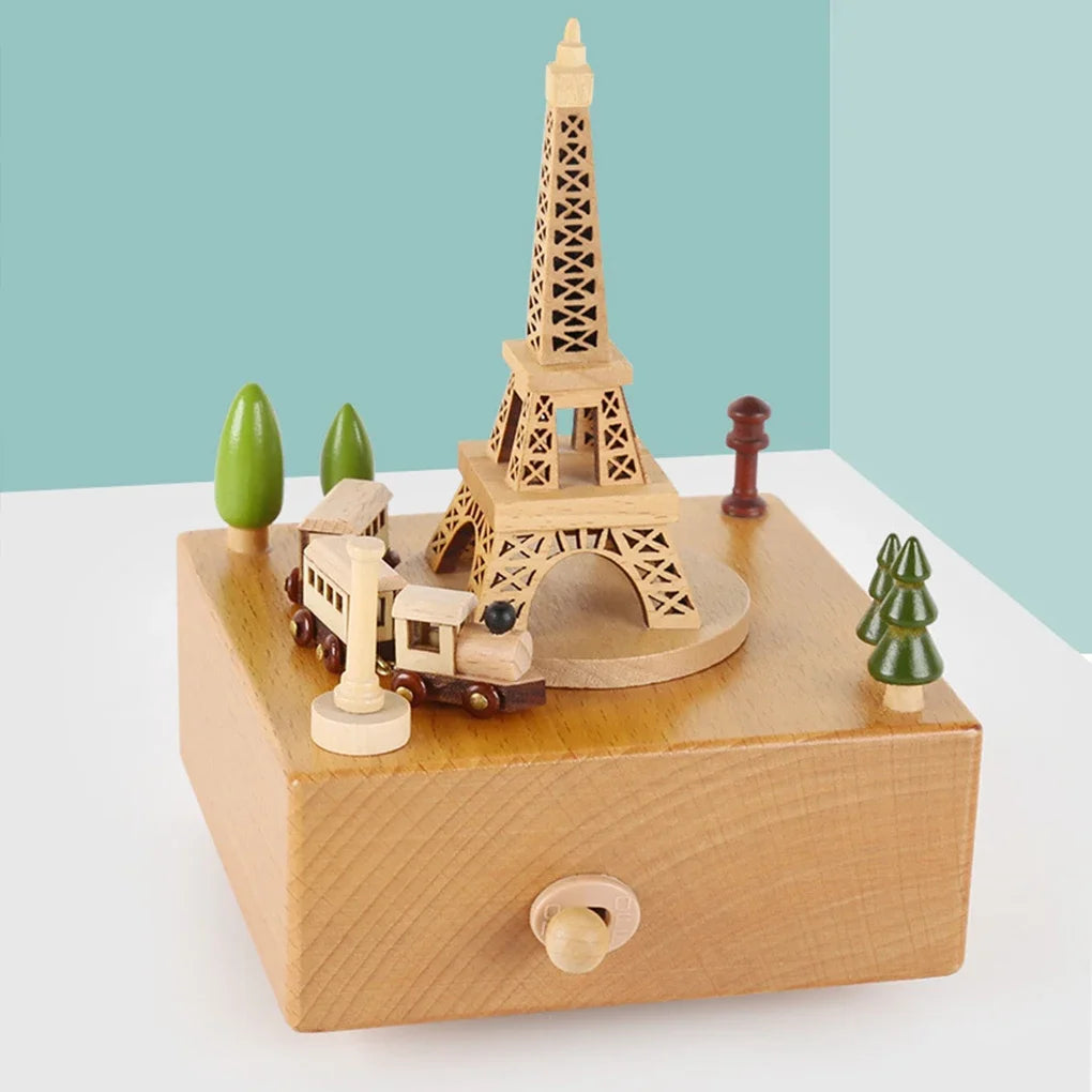 Wooden Carousel Music Box Hand Crank Musical Ornament