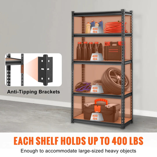 Heavy Duty 5-Tier Metal Storage Shelf 30x12x60 Black
