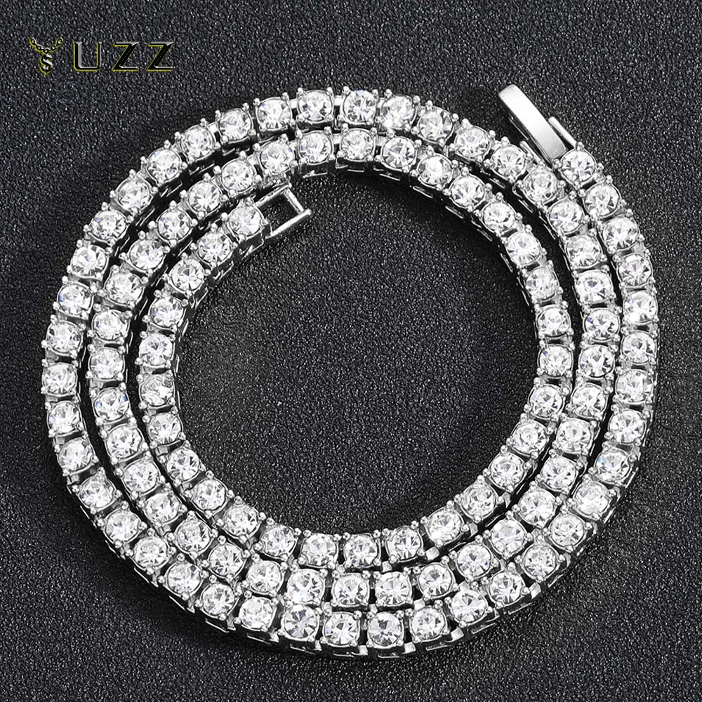 5MM Rhinestone Tennis Chain Necklace – Silver Link Chain