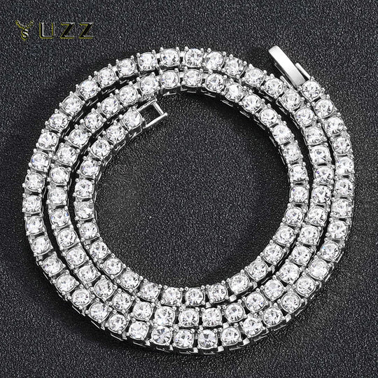 5MM Rhinestone Tennis Chain Necklace – Silver Link Chain