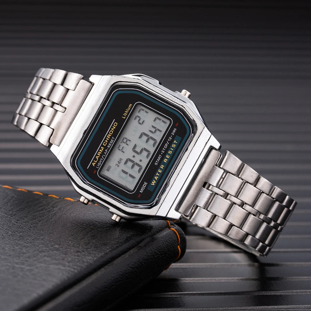 Vintage Digital LED Watch with Stainless Steel Bracelet