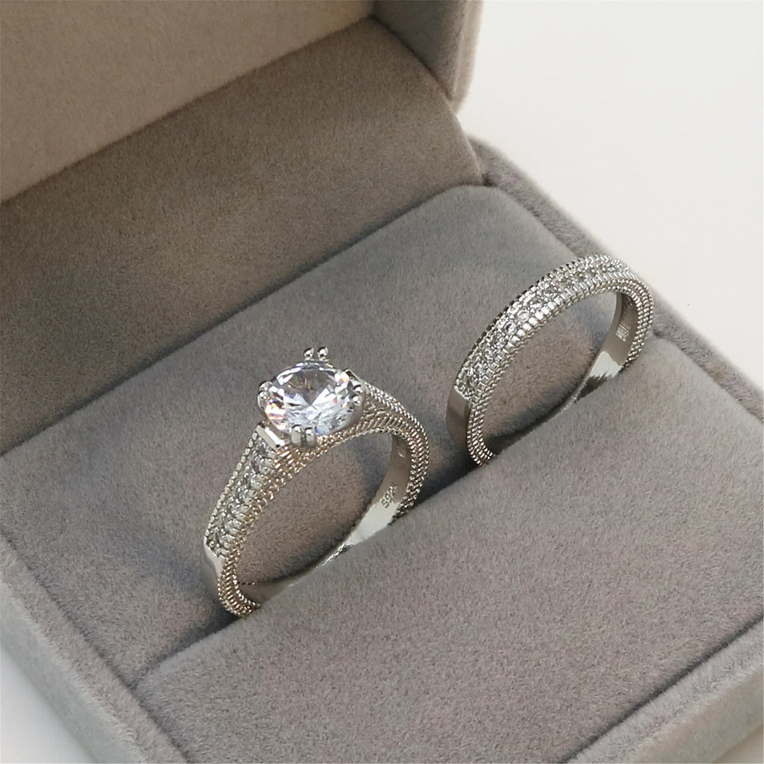 925 Sterling Silver Color Zircon Couple Ring Set