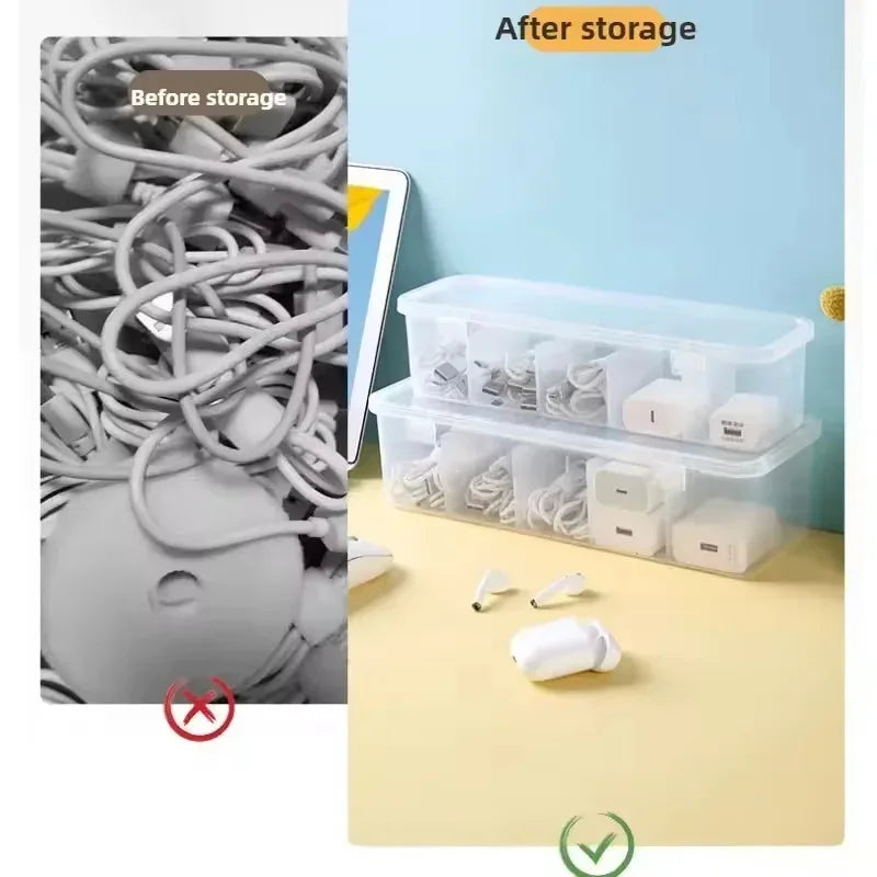 Transparent Cable Storage Organizer Box with Lid