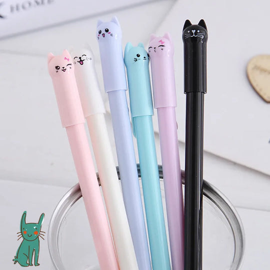 Cute Cat Gel Pen Set 0.38mm Black Ink (6 Pack)