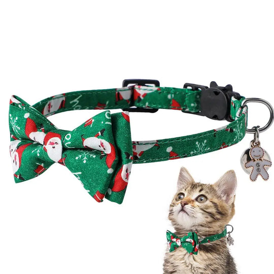Christmas Adjustable Breakaway Cat Collar with Bow Tie