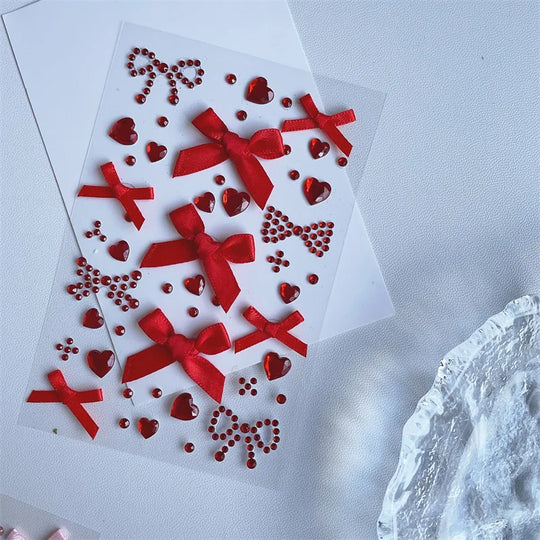 3D Bow &amp; Heart Gem Decorative Sticker Sheet