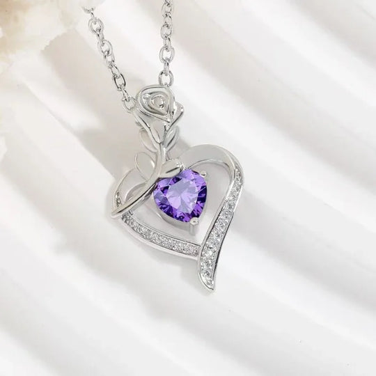Heart Pendant Necklace for Mom with Rhinestones