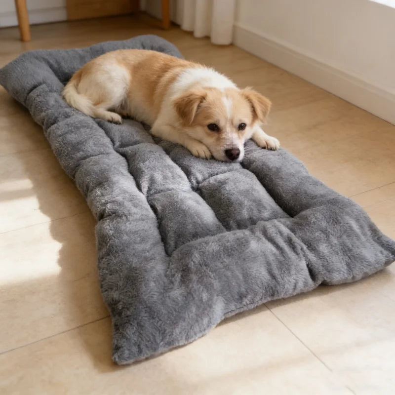 Extra Large Plush Dog Bed Mat for Dogs – Soft Quilted Gray