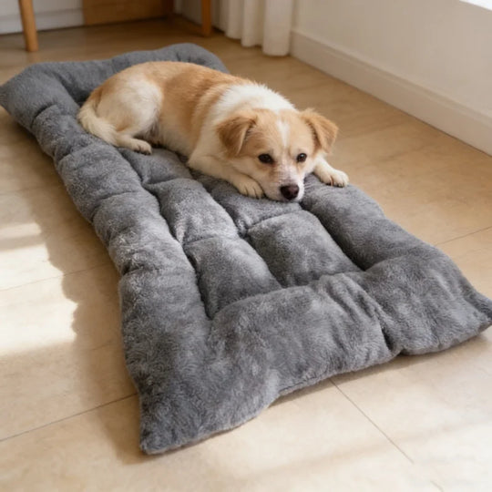 Extra Large Plush Dog Bed Mat for Dogs – Soft Quilted Gray