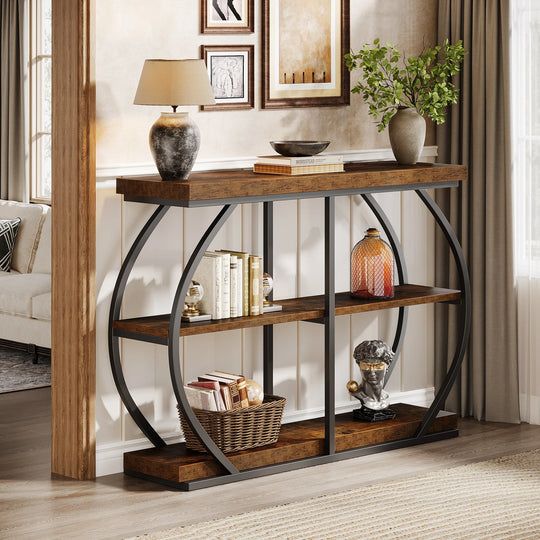 Industrial 3-Tier Console Table with Storage Shelves