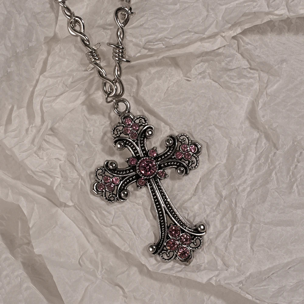 Y2K Cross &amp; Heart Pendant Necklace Set for Women