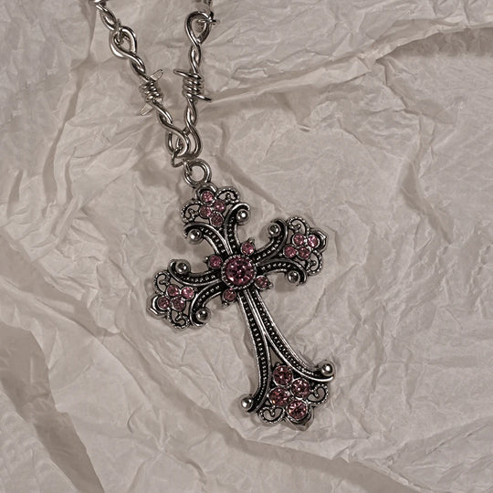 Y2K Cross &amp; Heart Pendant Necklace Set for Women