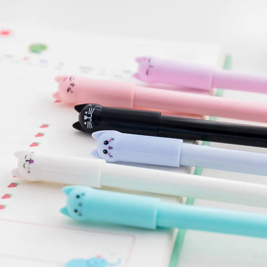 Cute Cat Gel Pen Set 0.38mm Black Ink (6 Pack)