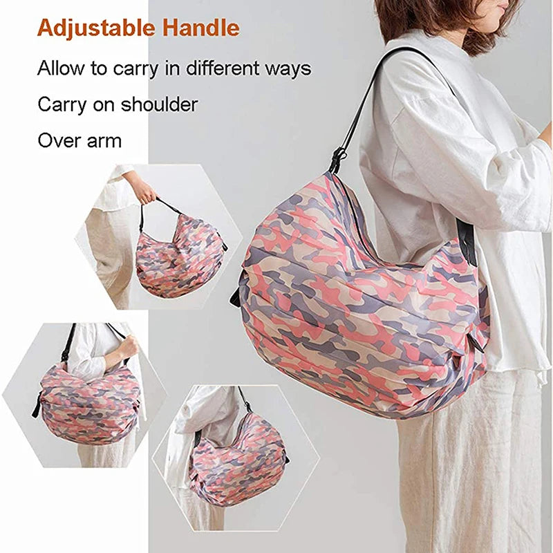 Foldable Nylon Reusable Shopping Bag with Adjustable Handle
