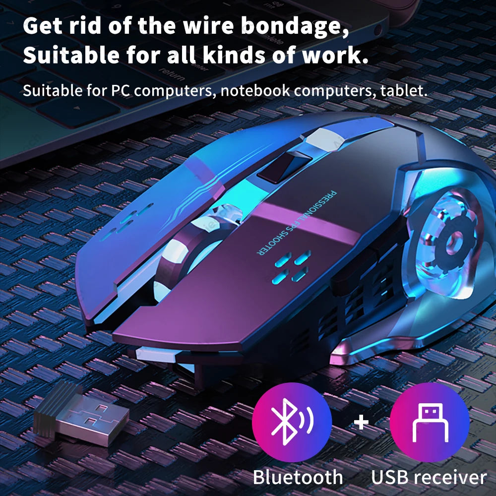 Rechargeable Wireless Bluetooth Gaming Mouse with Silent Clicks