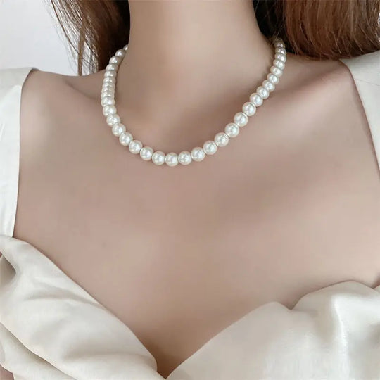 Classic White Simulated Pearl Choker Necklace