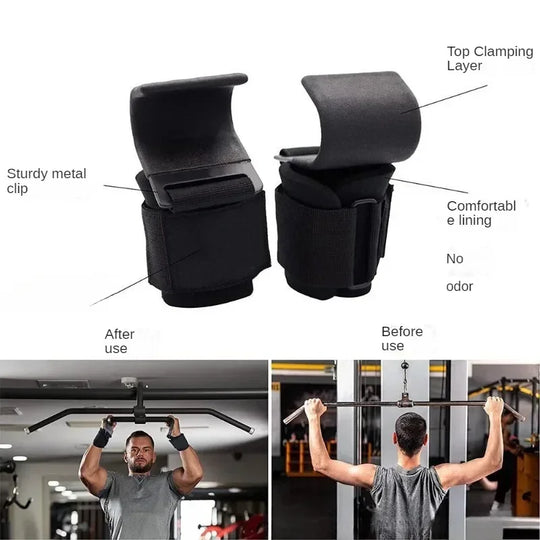 Non-Slip Weight Lifting Hooks with Wrist Straps