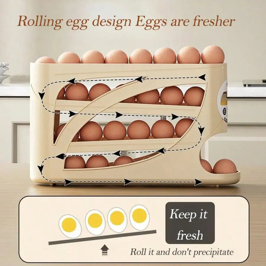 4-Tier Automatic Rolling Egg Dispenser for Refrigerator