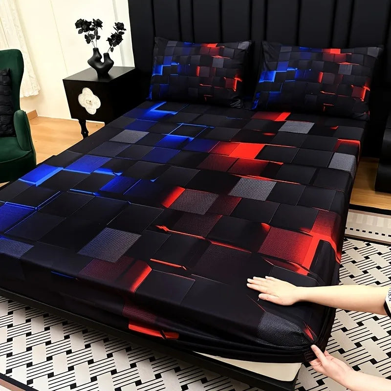 3-Piece Digital Print Deep Pocket Fitted Sheet Set