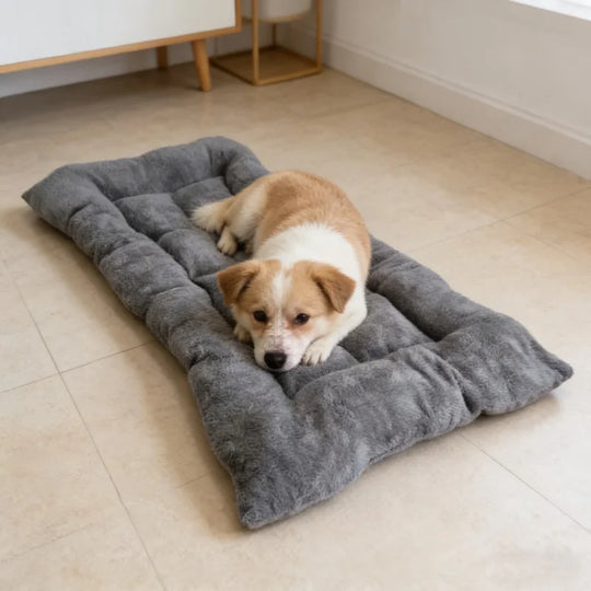 Extra Large Plush Dog Bed Mat for Dogs – Soft Quilted Gray
