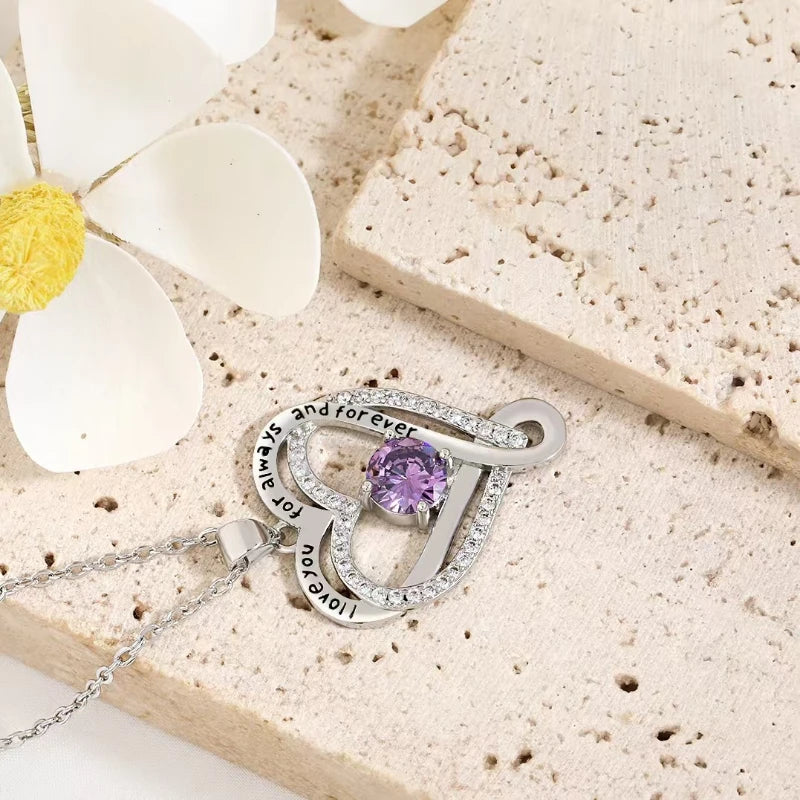 Heart Pendant Necklace for Mom with Rhinestones