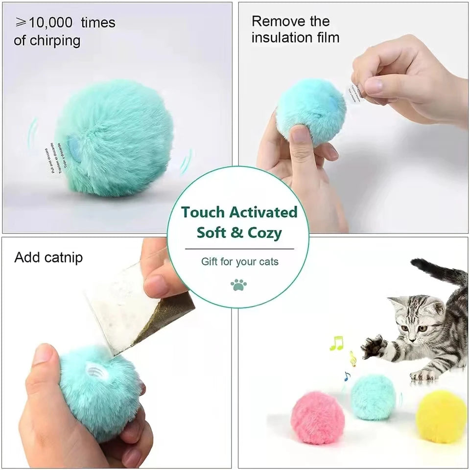 Interactive Plush Cat Toy Ball with Animal Sounds &amp; Catnip Pocket