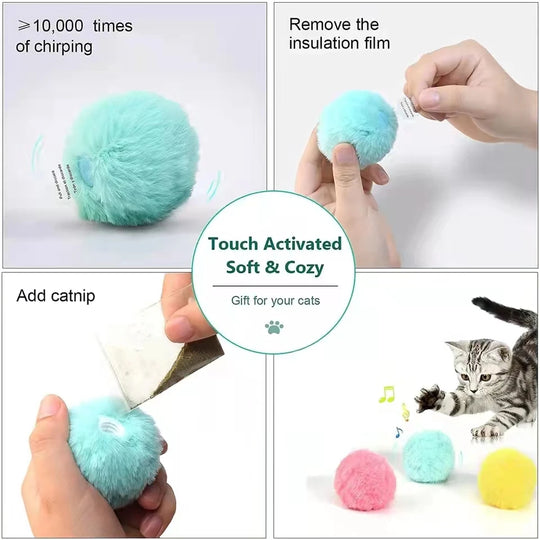 Interactive Plush Cat Toy Ball with Animal Sounds &amp; Catnip Pocket