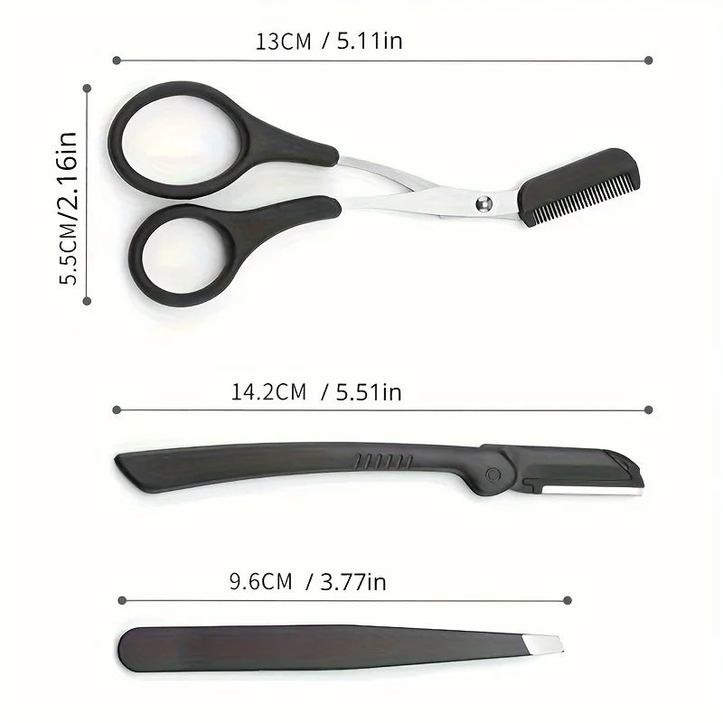 3-Piece Stainless Steel Eyebrow Grooming Kit