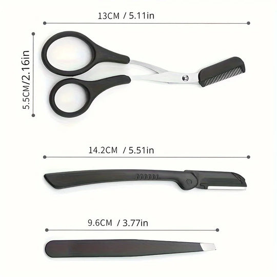 3-Piece Stainless Steel Eyebrow Grooming Kit