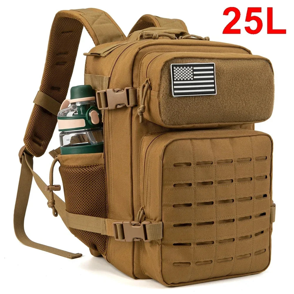25L Tactical MOLLE Backpack with Dual Bottle Holders