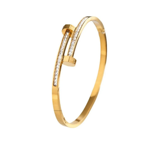 Gold Stainless Steel Zircon Bangle Bracelet