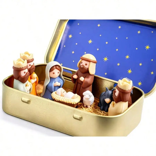 Portable Mini Nativity Scene Tin Box Set