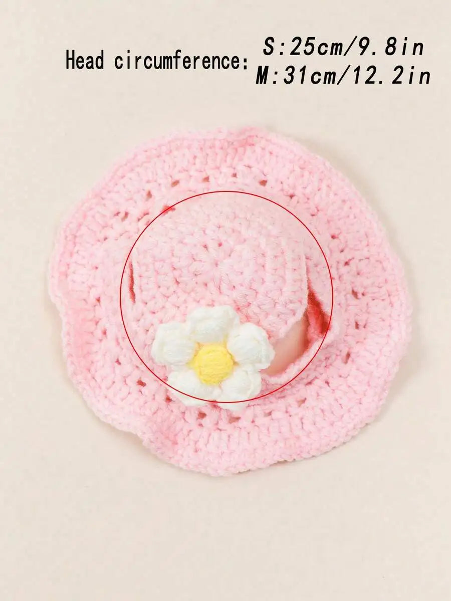 Knitted Floral Pet Hat for Cats &amp; Small Dogs