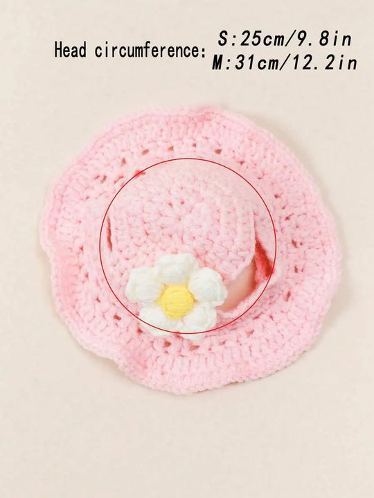 Knitted Floral Pet Hat for Cats &amp; Small Dogs