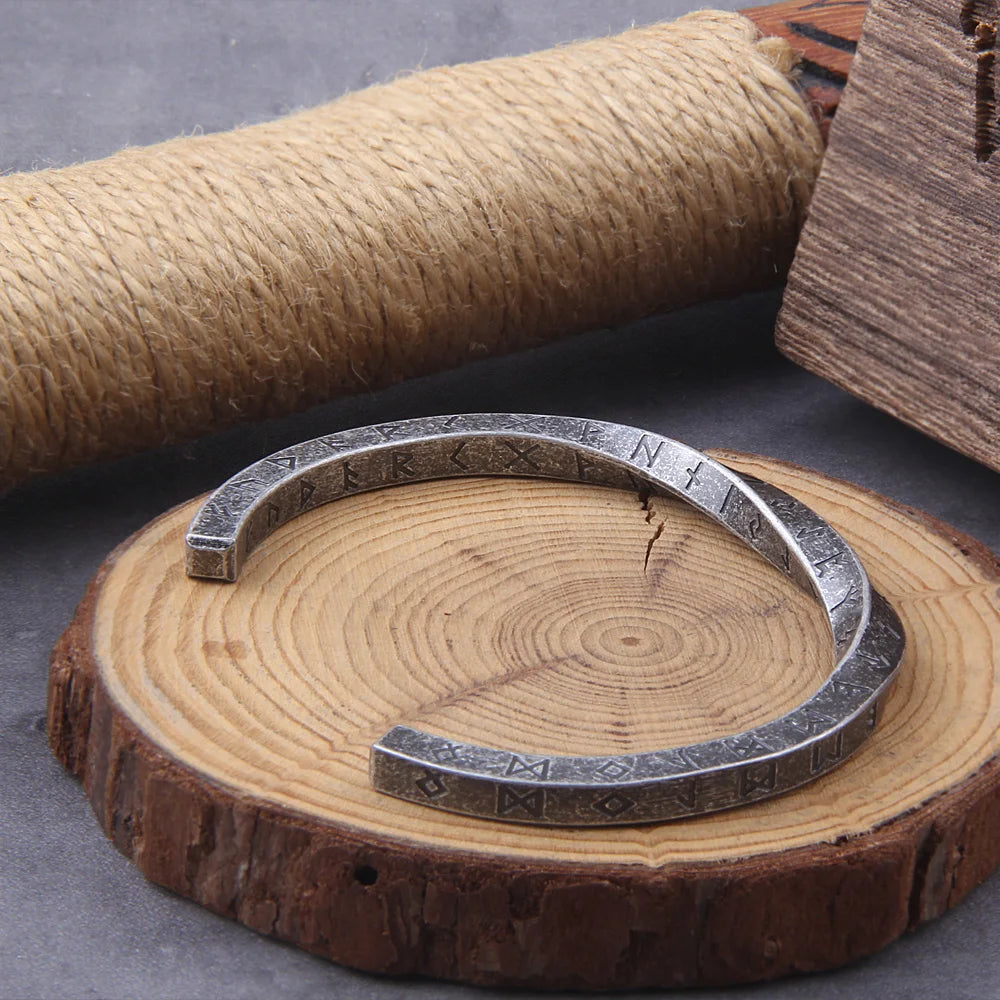 Vintage Viking Rune Stainless Steel Cuff Bracelet