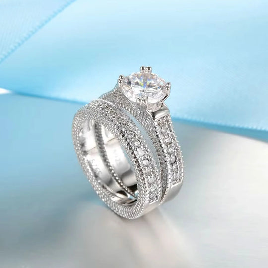925 Sterling Silver Color Zircon Couple Ring Set