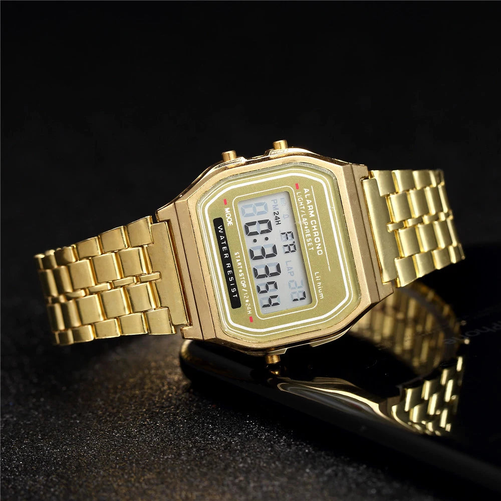 Vintage Digital LED Watch with Stainless Steel Bracelet