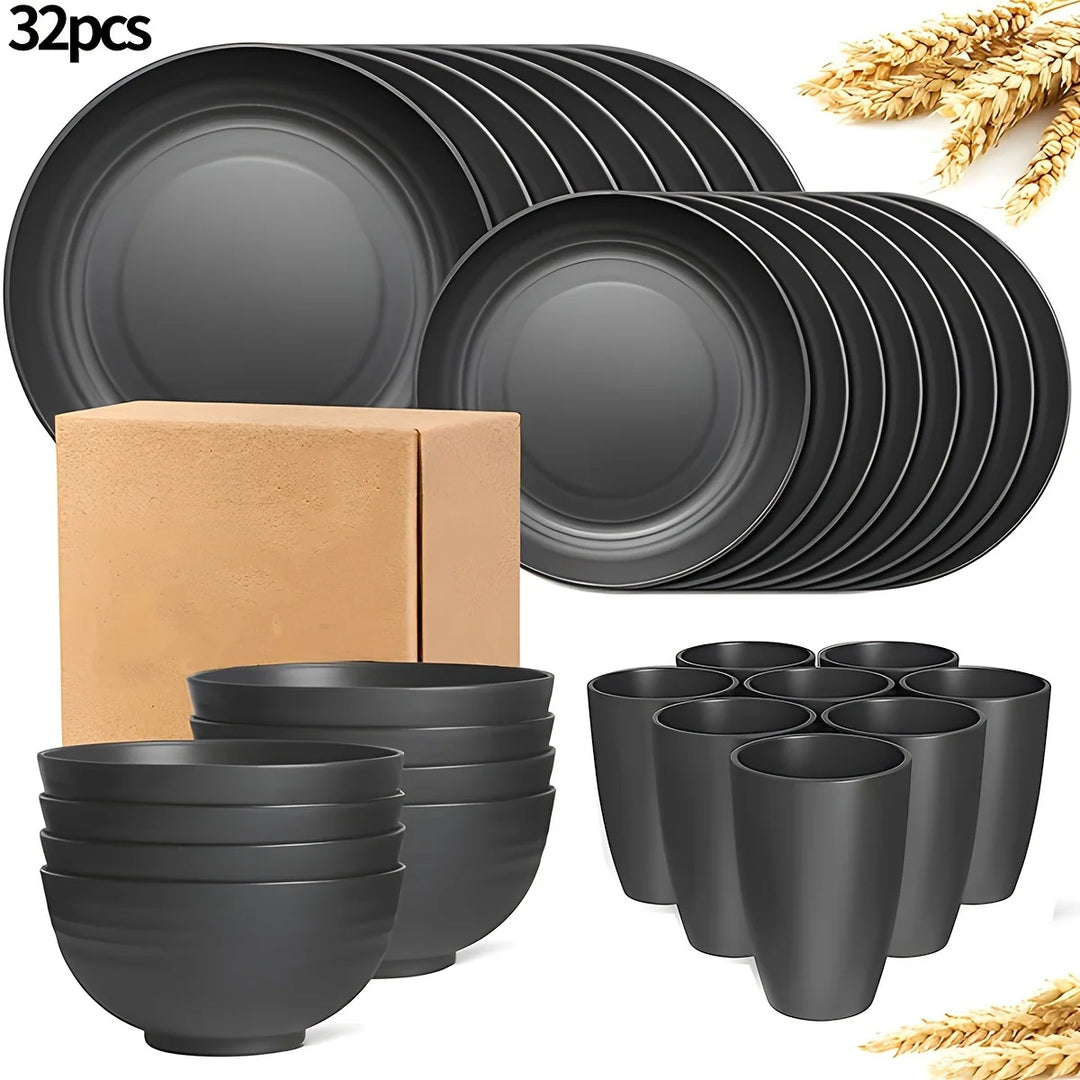 16/32-Piece Reusable Dinnerware Set with Plates, Bowls &amp; Cups