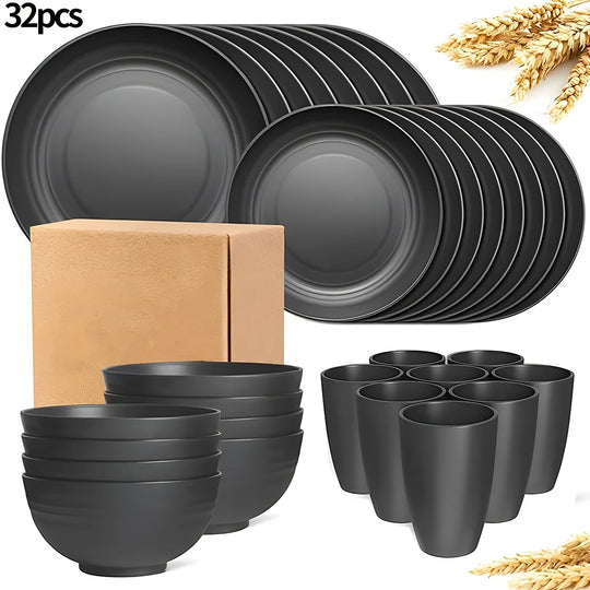 16/32-Piece Reusable Dinnerware Set with Plates, Bowls &amp; Cups