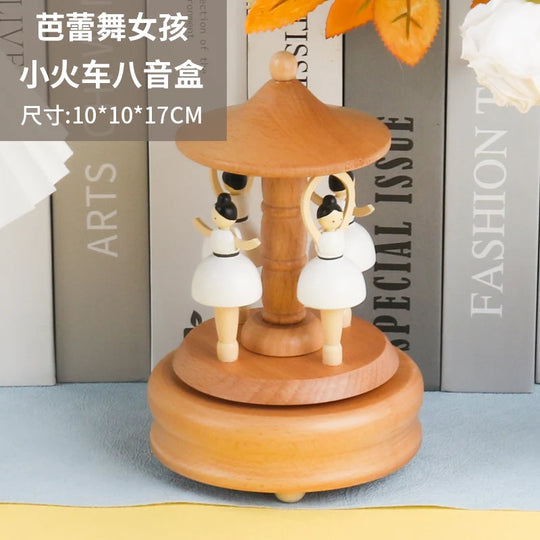 Wooden Carousel Music Box Hand Crank Musical Ornament