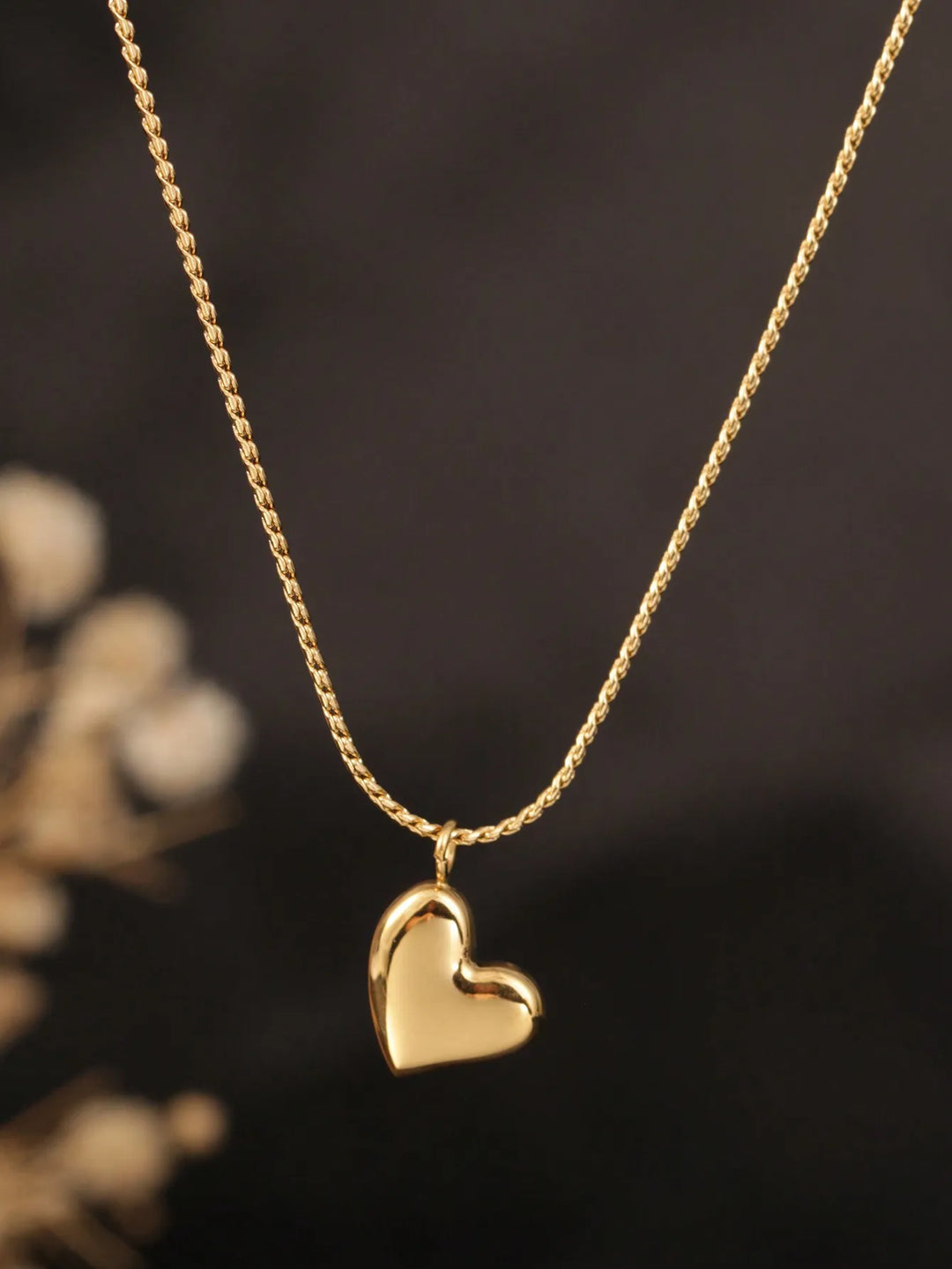 18K Gold-Tone Curved Heart Pendant Necklace for Women